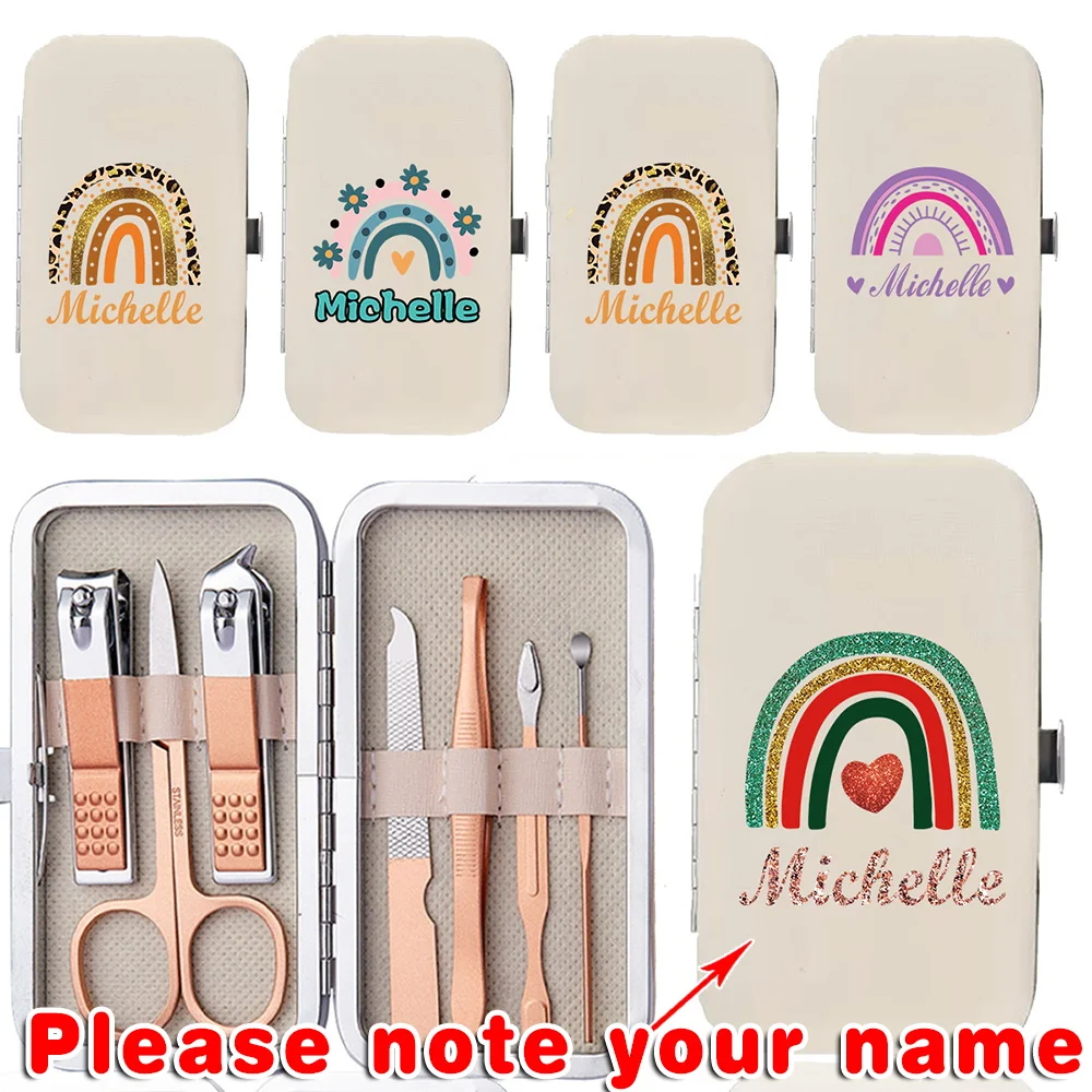 

Customized Name 7 PCS Stainless Steel Nail Care Set Professional Manicure Pedicure Kit With PU Organizer Case Nail Clippers Set