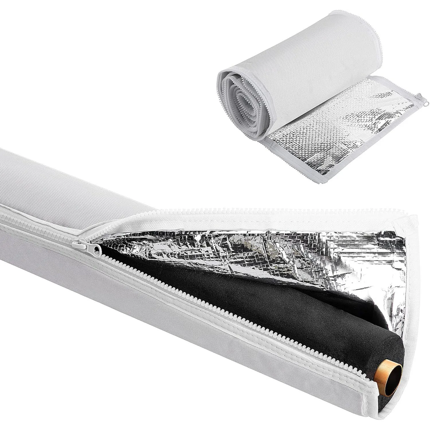 Sturdy Pipe Insulation Sleeve with Water Resistant 600D Oxford Exterior Foil Reflective Interior and Full Length Zipper