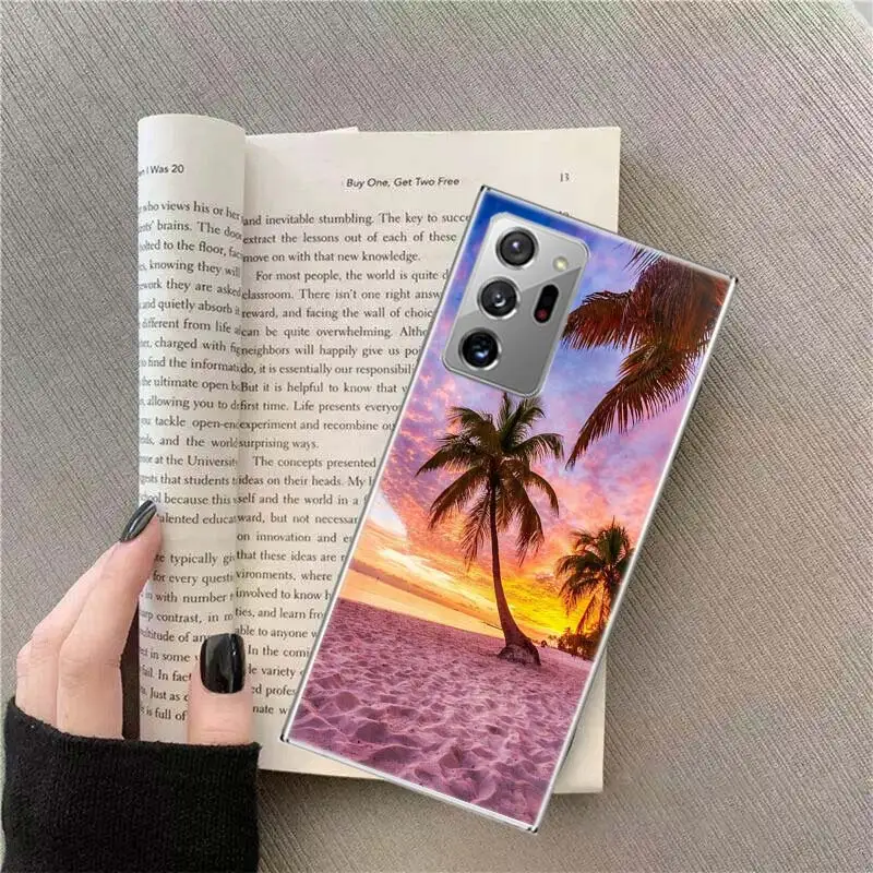 Summer Beach Scene at Sunset on sea Palm Tree Phone Case For Samsung S24 S23 S22 Ultra Fundas S21 Plus Galaxy S20 FE S10 Lite S1