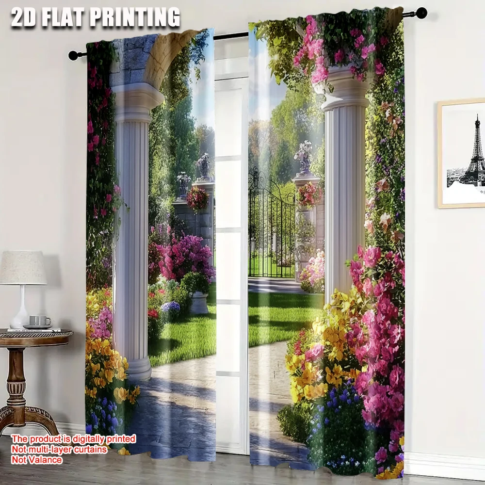 2pc,  Scene Curtains Flower Durable Polyester,Without Electricity Holiday Decorations Use for Indoor Celebrations