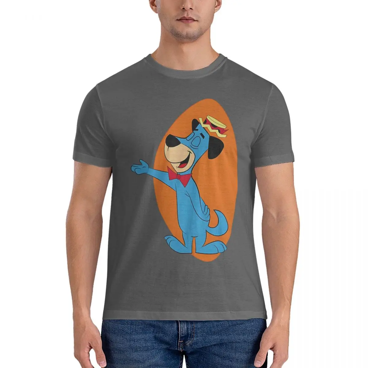 Hand T-Shirts for Men H-Huckleberry Hound Show Funny Pure Cotton Tees Round Collar Short Sleeve T Shirt Graphic Tops