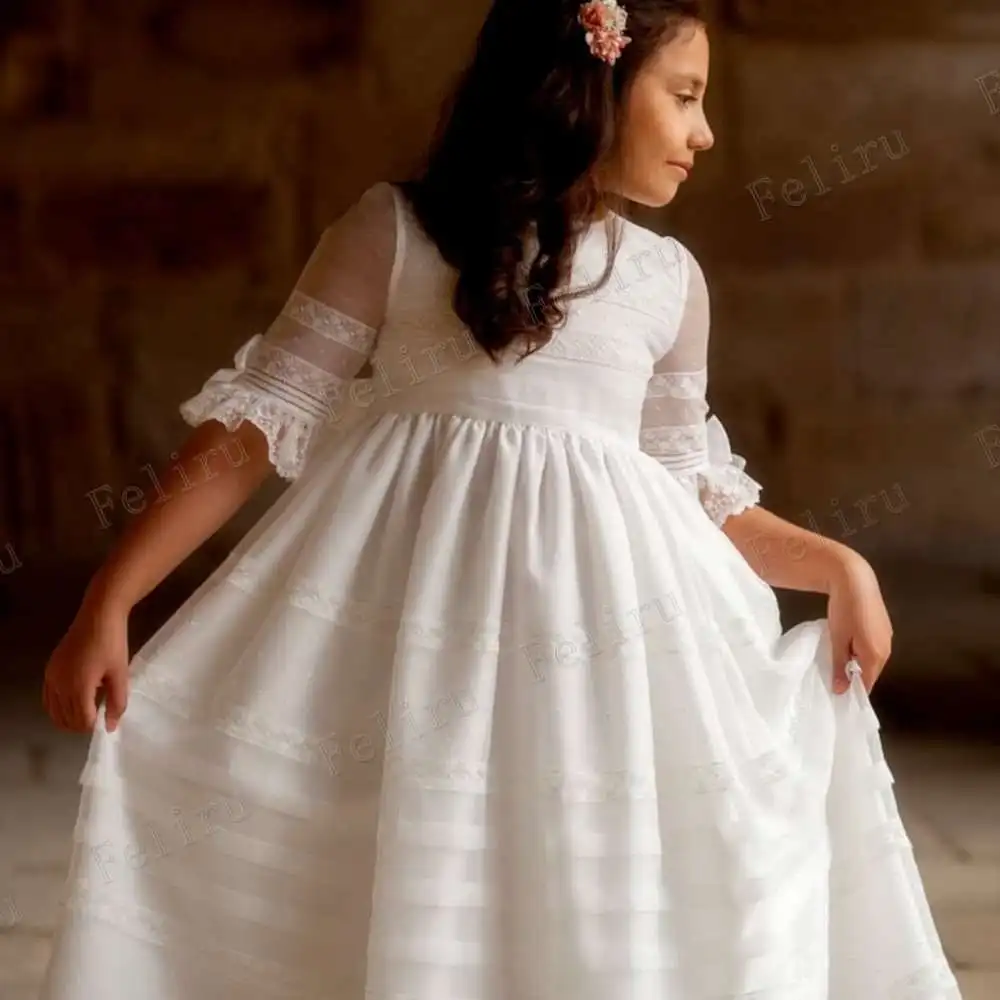 Vestidos de comunión para niña, falda de princesa Vintage blanca, encaje Floral, Bridemini, vestidos de dama de honor para bebé, boda, vestido de fiesta de línea a