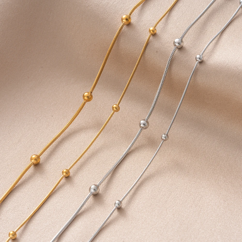2 Meter Edelstahlketten in Goldfarbe mit Schlangen-Kugelperlen für DIY handgefertigte Halsketten, Armbänder, Schmuckherstellungszubehör. – Detail 2