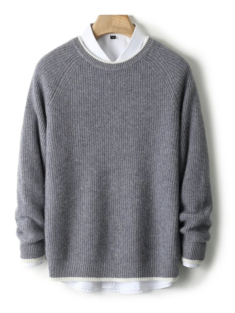 Men's Pullover 100% Merino Wool Knitted Sweater Autumn Winter Business Casual Soft Warm Thick O-Neck Basic Style Clothes Tops