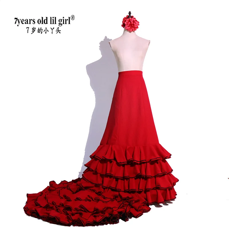 Falda Bata de Flamenco españollilgirl de 7 años con abrigo de cola y lata interior para disfraces de actuación de mujer CWQ40