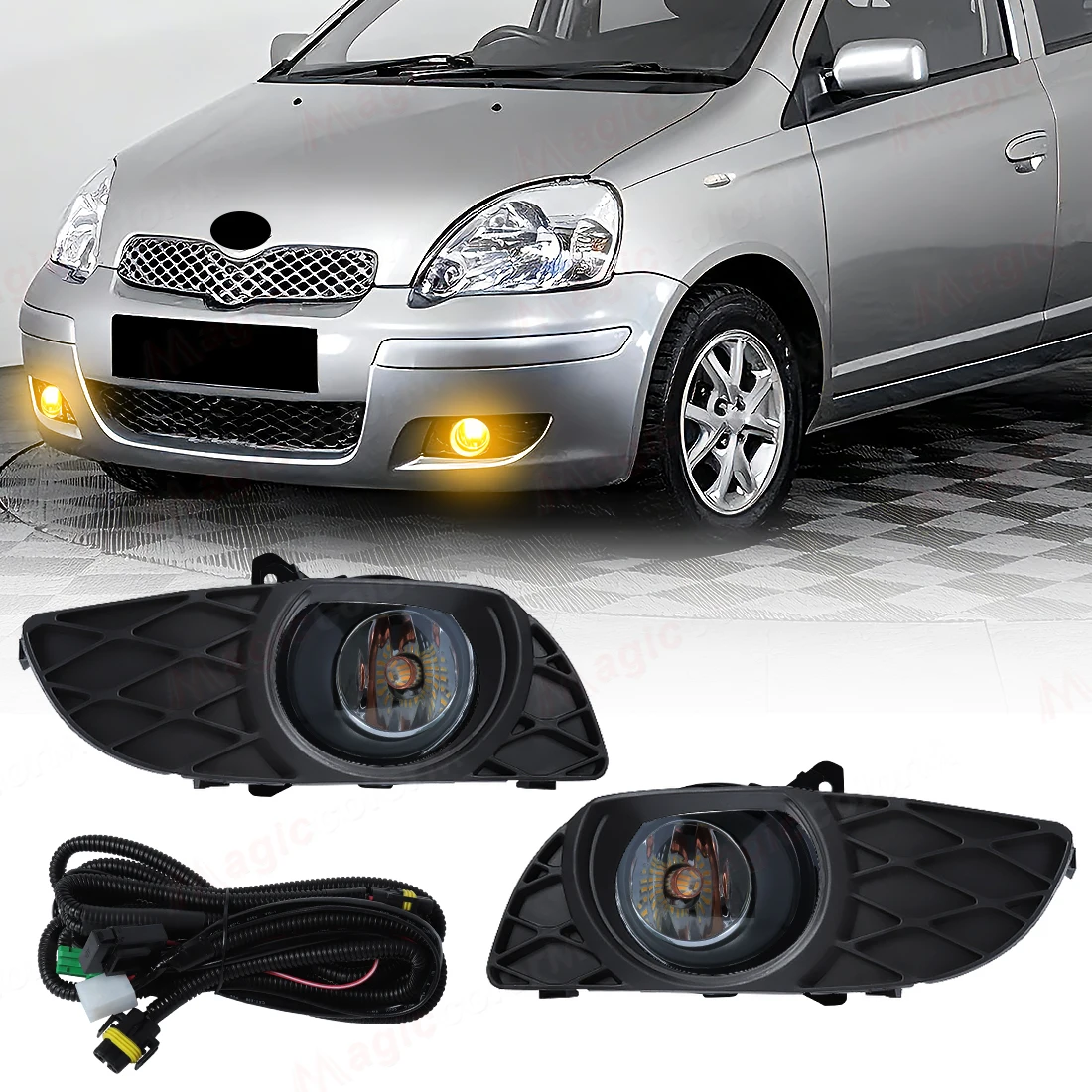1SET LED Fog Lamp For Toyota Yaris Vitz 2003 2004 2005 2006 Fog Lamps Car Front Bumper Foglights with Frame Covers Wire 12V
