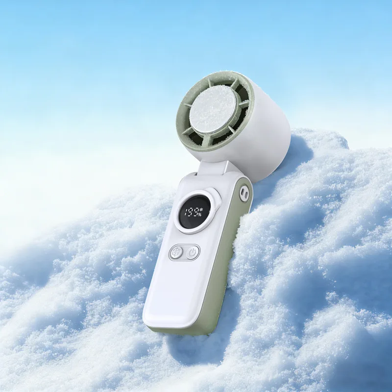 2026 New Mini Handheld Ice Cooling Fan Portable High Speed Turbo Desk Neck Hanging Fan Strong Wind USB Rechargeable Personal Air