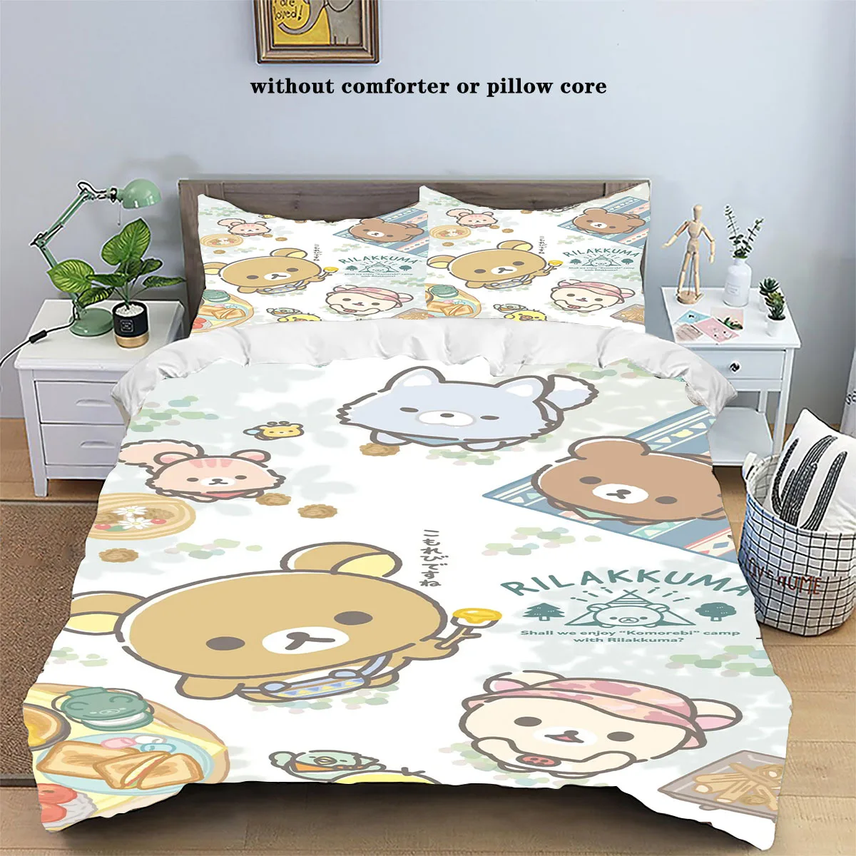 Cartoon Rilakkumas Duvet Cover Set Kawaii Korilakkuma Quilt Cover Pillowcase Set Bear Bedding Set Full Queen King Size