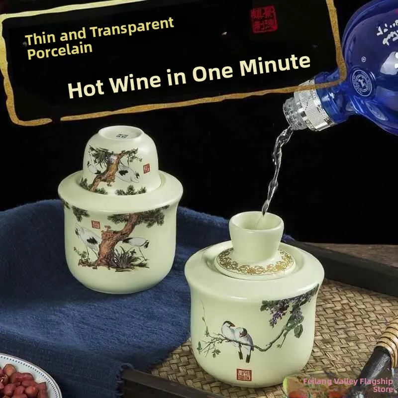Retro Ceramic Liquor Pot Traditional Chinese Style Home Use Warm Alcohol Pot Still Wine Yellow Wine Set Includes Cup Holder