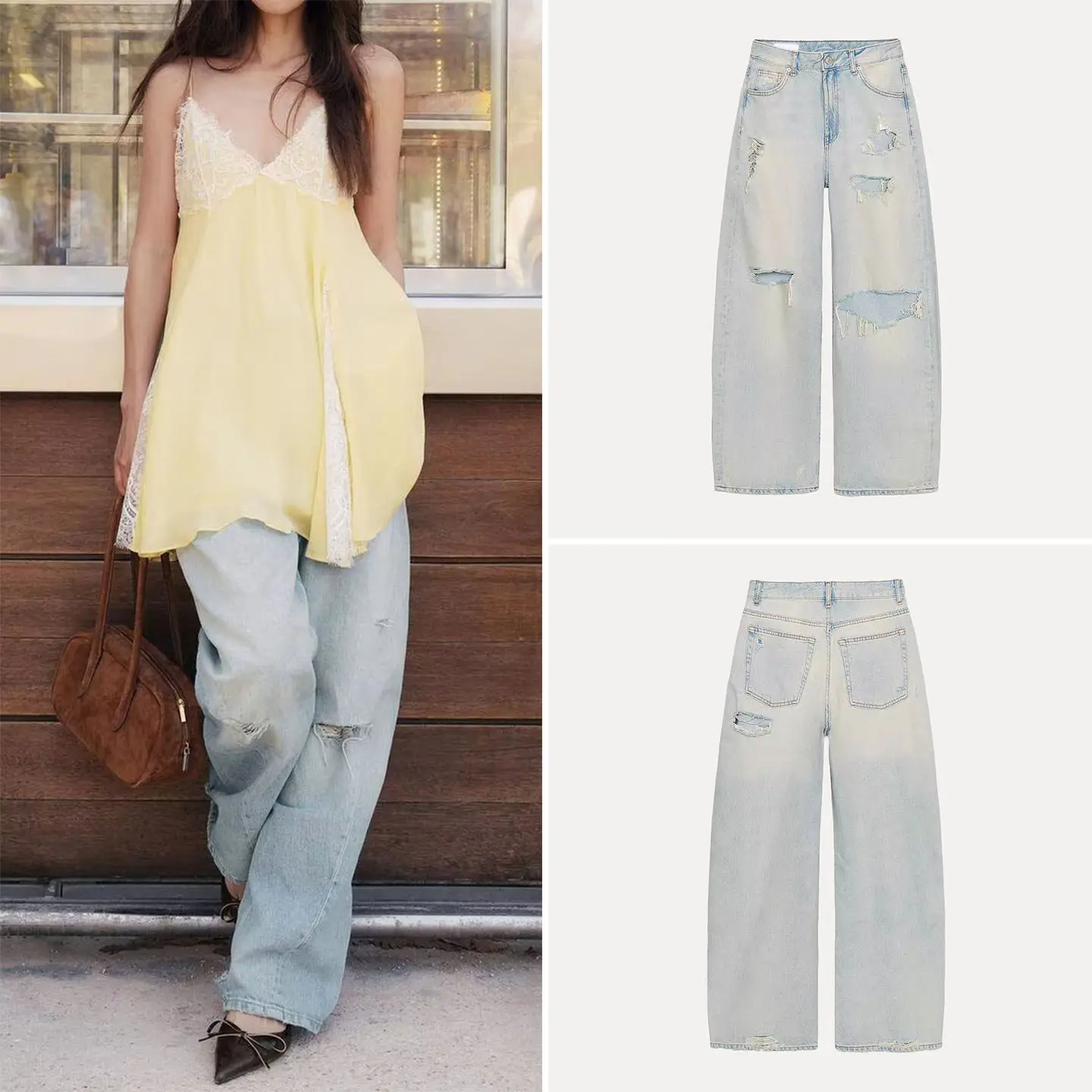 

Loose Casual Decorative Hole Spring New Women's Jeans mid Waist Comfortable Fit Standard Edition ZADATA Ladies Premium Denim