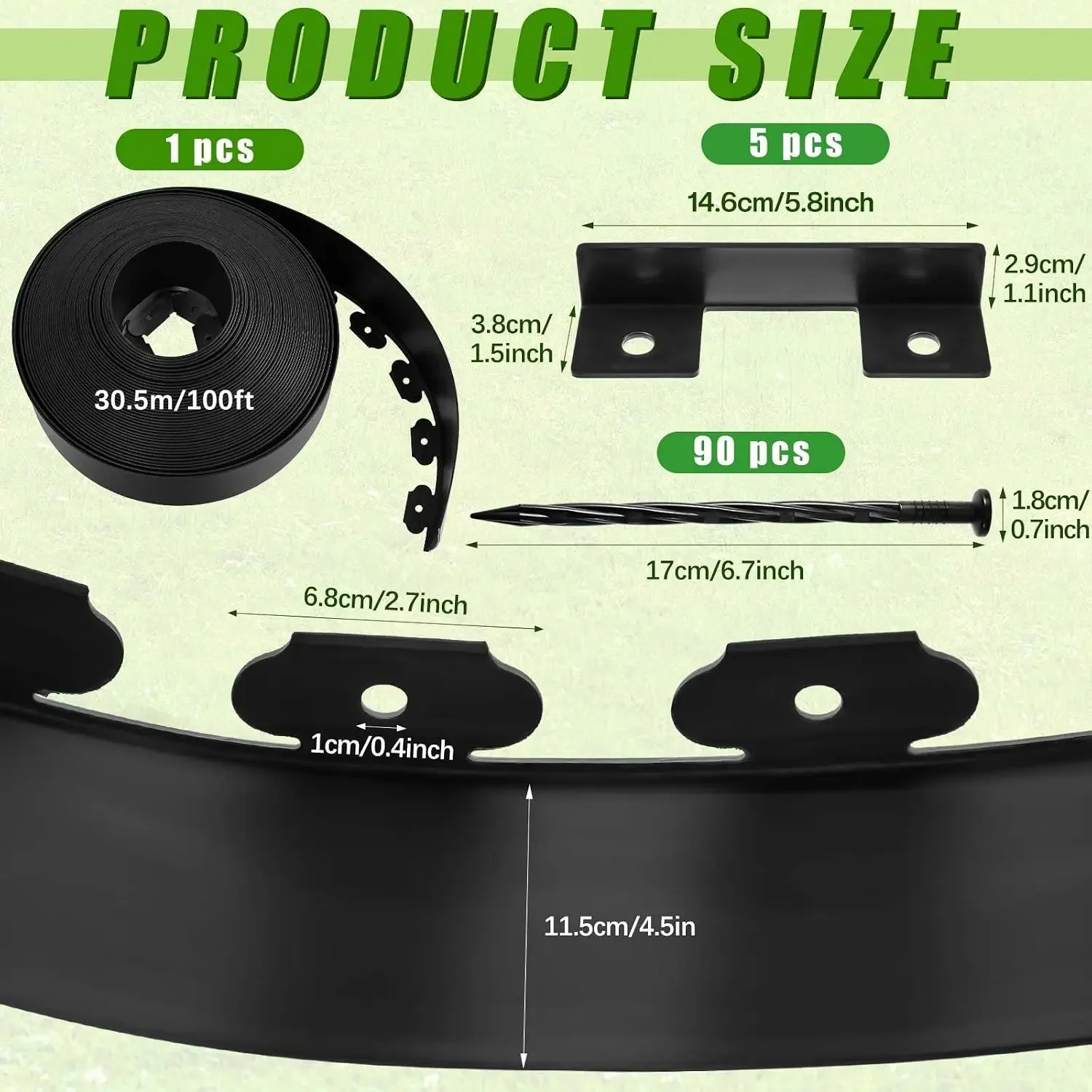 4.5'' x 100' Landscape Edging Kit Plastic Garden Edging Border Coil Include 90 Anchoring Spikes for Lawn Garden Grass Yard