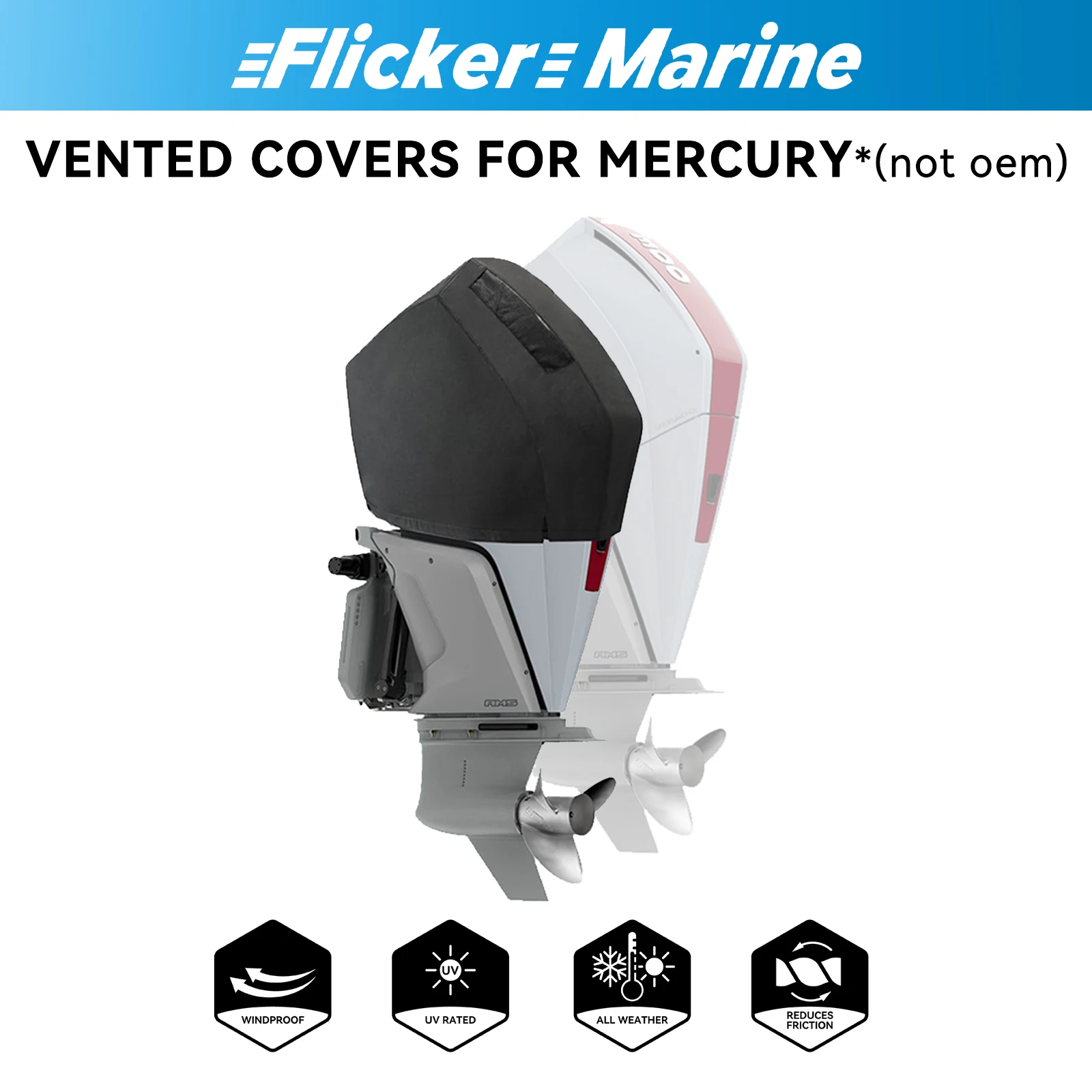 Flicker Vented Outboard Cover Compatible with Mercury 25HP,, Reinforced Canvas, Fleece Lined, Secure Fit, All-Season