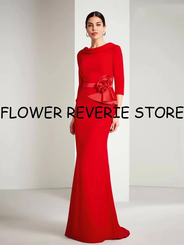 Personalizzato di alta qualità retrò semplice jersey applique fascia dritta scollo rotondo abiti lunghi abiti da sera classici formali