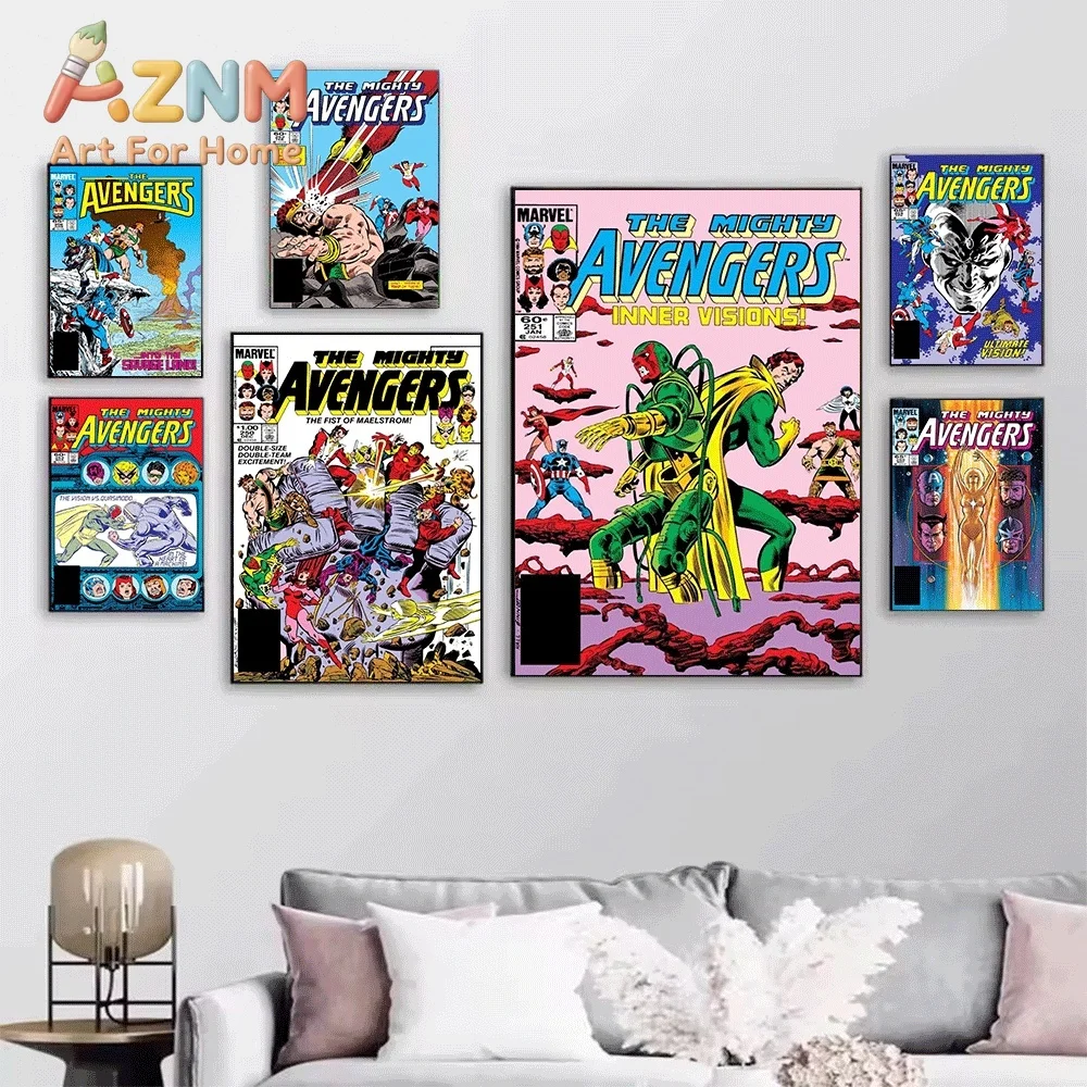 AZNM The Mighty Avengers #247 Into The Uni-Mind Comic Canvas Wall Art No Frame Vintage Superhero Print Poster Home Wall Decor