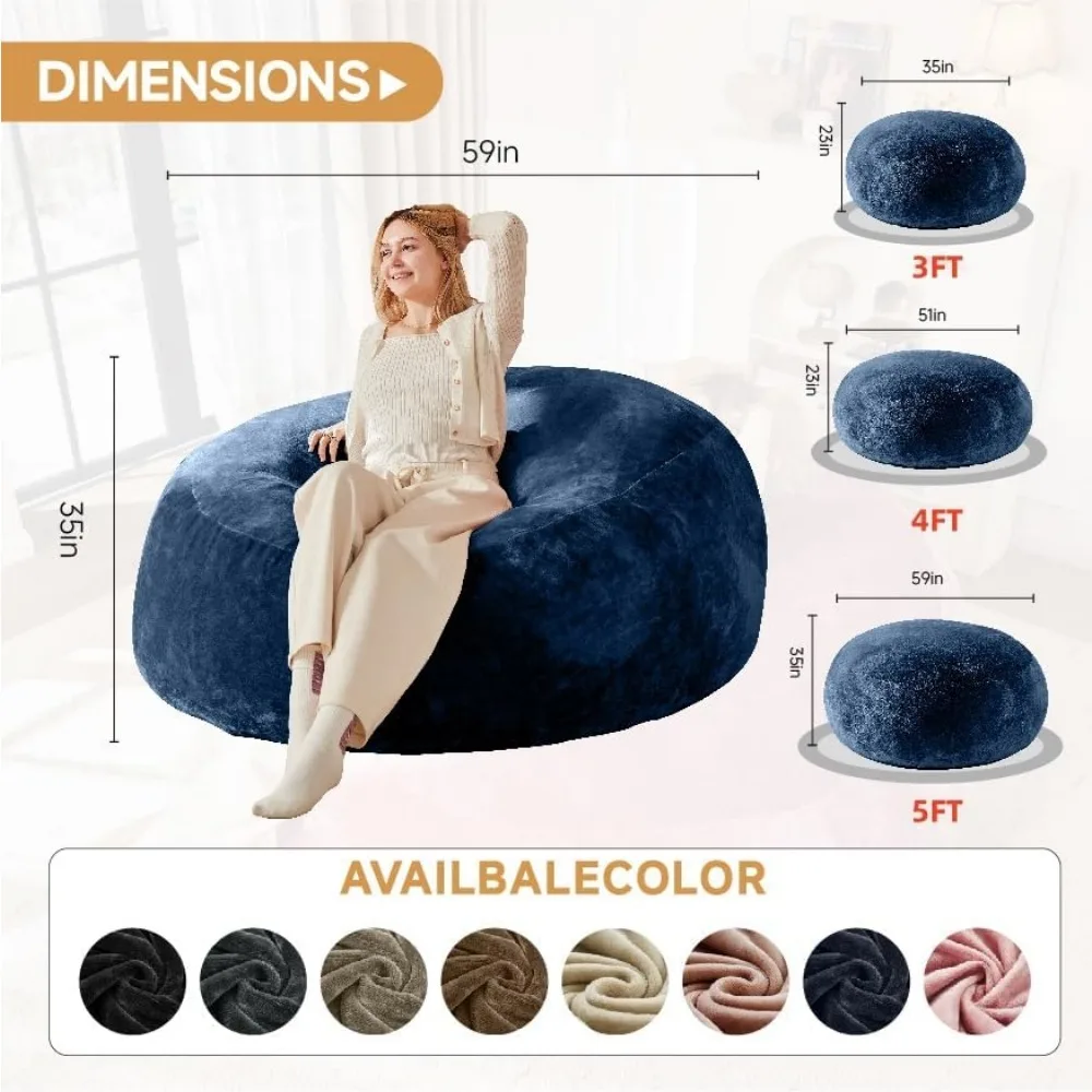 كرسي كيس فول كبير مملوء بإسفنج الذاكرة - أريكة مستديرة من القطيفة للبالغين والمراهقين والسكن - غطاء من الفلانيل قابل للإزالة