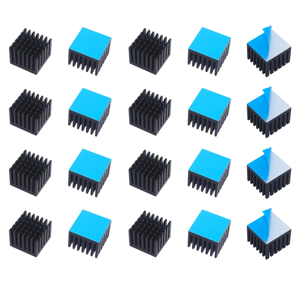 Disipador de calor de aluminio, 25x25x20mm, 10 Uds., disipador de calor negro, radiador enfriador para Chip IC electrónico, refrigeración MOS con cinta térmica