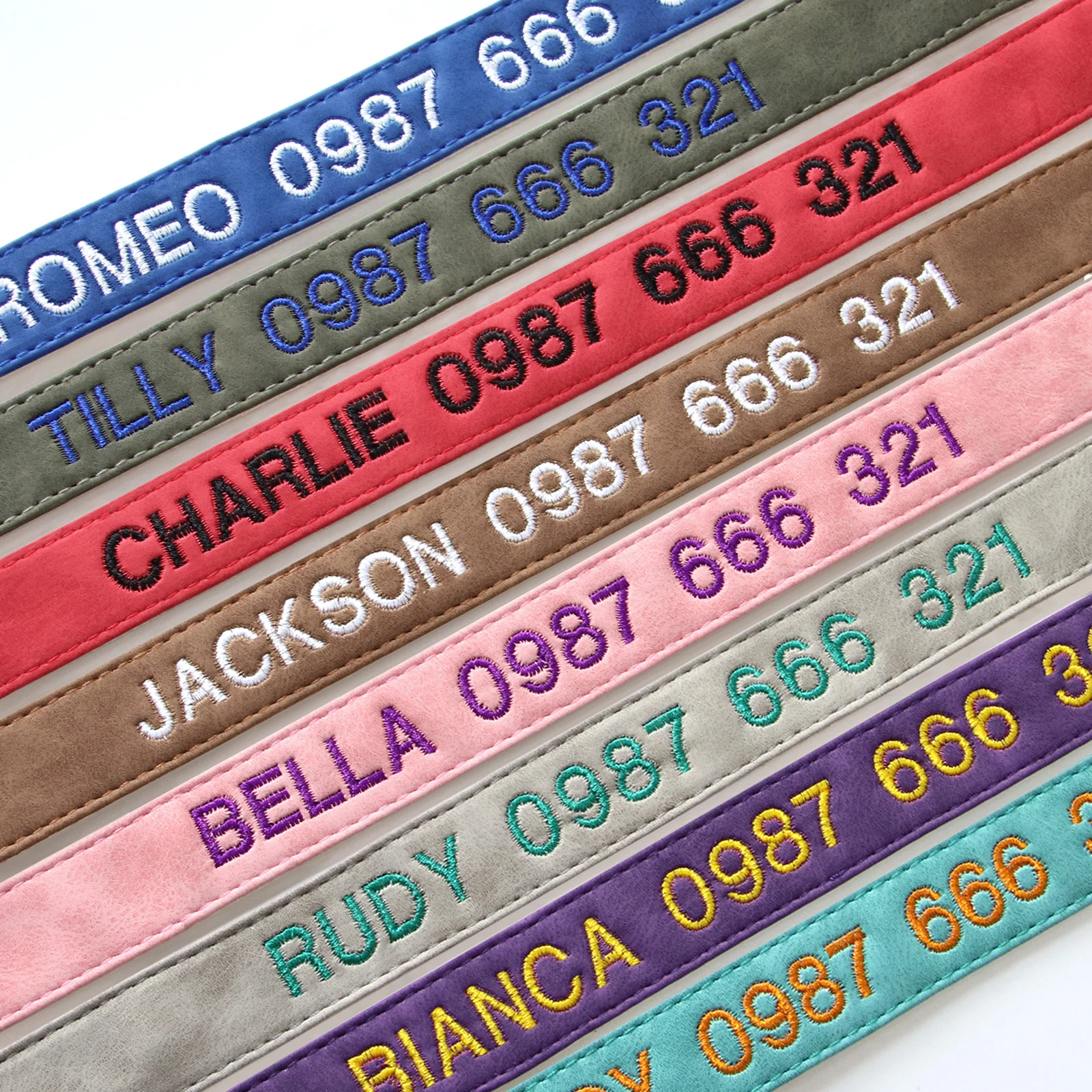 Custom Embroidered Dog Collar PU Leather Personalized Pet Name & Phone Number ID Collar Adjustable for Small Large Dogs XS-L
