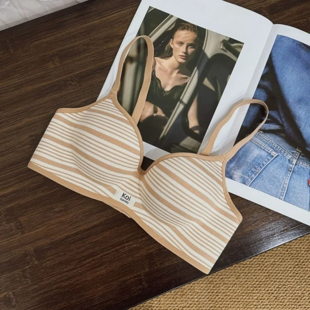 

Comfortable Stripe Wireless Deep V Bra Shockproof Anti-sagging Push Up Underwear Traceless Lingerie Seamless Bras Yoga