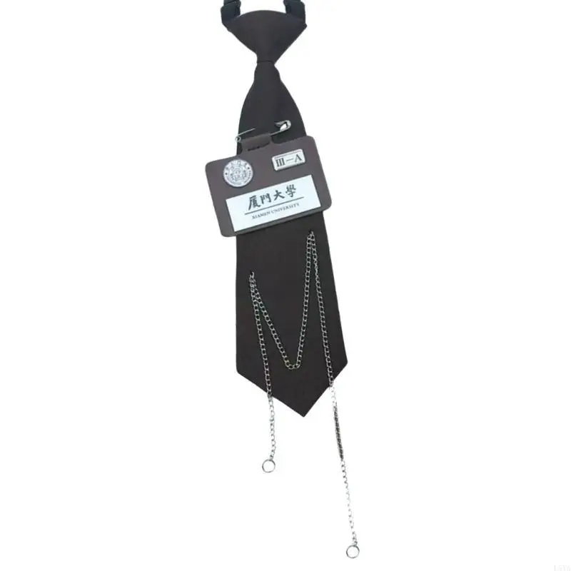 

L5YA Student Pre Tied Neck Ties Preepy Look Metal Chain Dark Tie Cravat Vintage Neck Wear Accessories