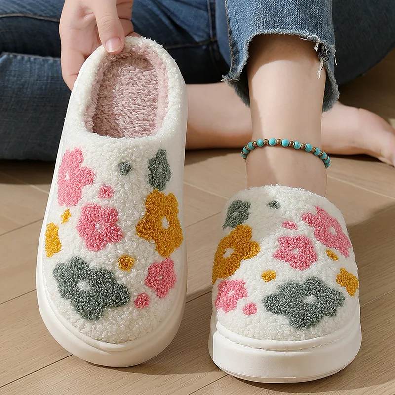 

Женские плюшевые тапочки с принтом, зимние теплые меховые тапочки, мужские парные домашние нескользящие мягкие туфли, удобная домашняя домашняя обувь на плоском каблуке для спальни
