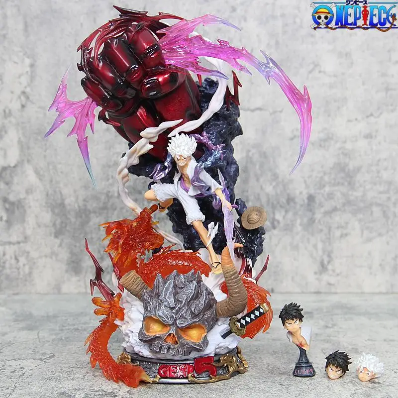 

33cm Anime One Piece Figures Sun God Nika Luffy Kaidou Fire Dragon Torch Action Figures 4 Heads Monkey D. Luffy PVC Statue Toy