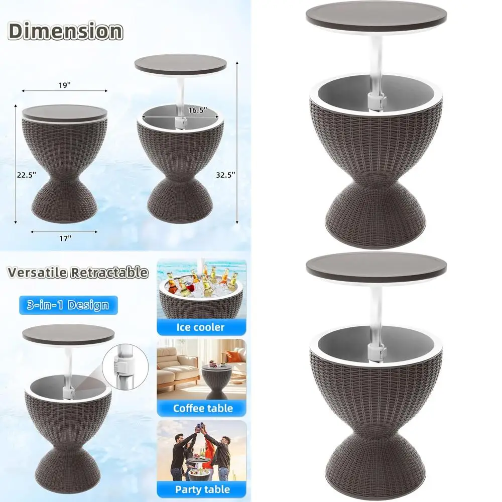 

8 Gallon Rattan-Style Outdoor Ice Cooler Table with Drain and Lift Lid - Ideal for Patio Parties