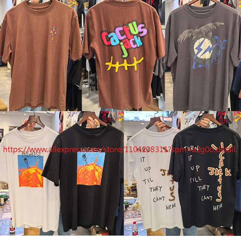 High Quality Streetwear Cactus Jack T-shirt Summer Hip-hop Trend Logo Foam Print Tops Men Casual Short Sleeve Tee