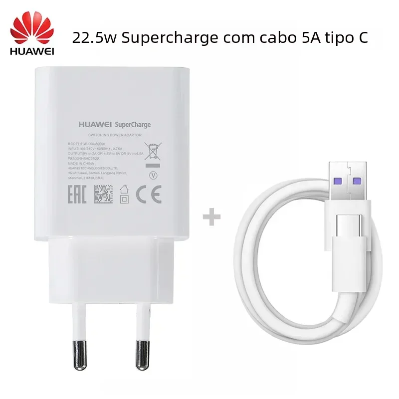Carregador rápido de supercarga original huawei p20 4.5v 5a 22.5w para p20 pro p30 p40 lite mate 10 mate 20 30 pro 5a cabo tipo c