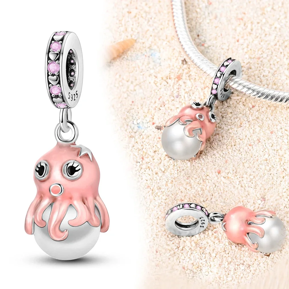 Sterling Silver 925 Ocean Series Turtle Octopus Charm Heart Luminous Beads Suitable for Original Bracelet DIY Jewelry for Women