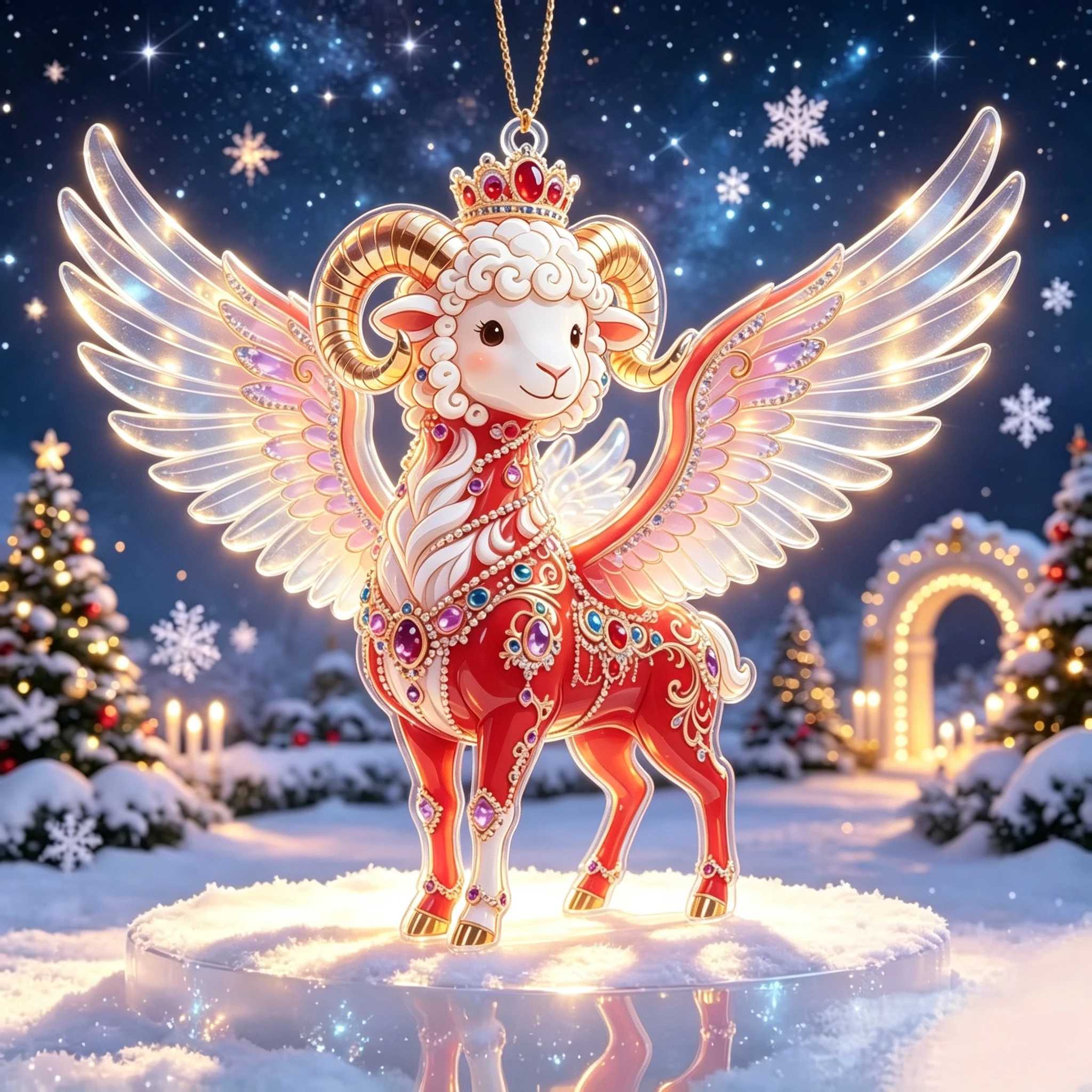 Shining Goat Hanging Ornament 2D Acrylic Artificial Rhinestone Animal Hanging Decoration Goat Bag Charm Xmas Tree Decor Pendants