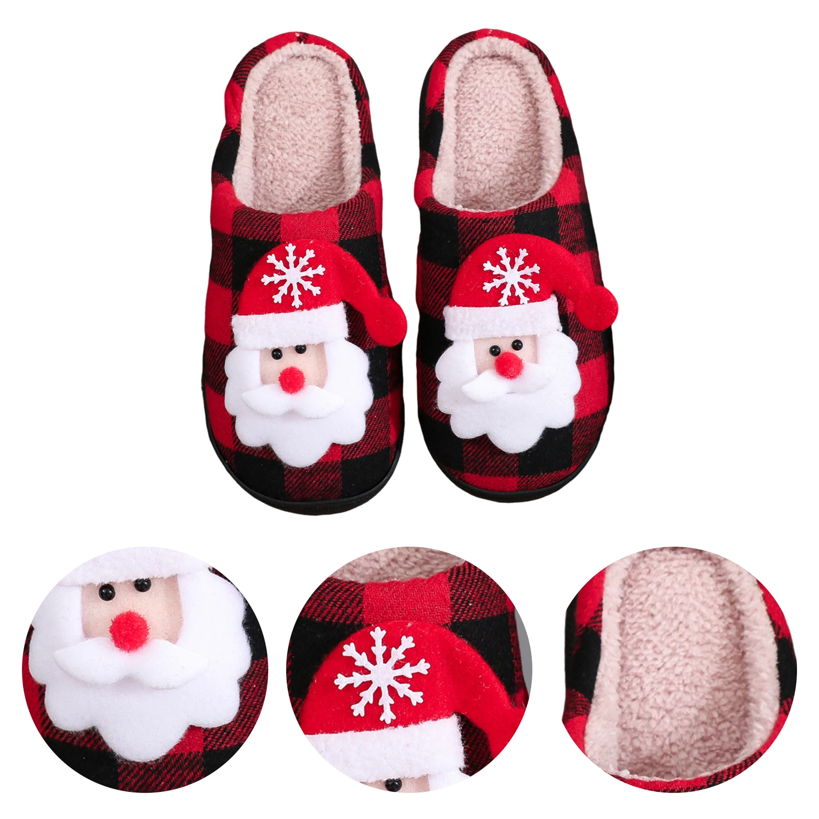 

Christmas Couple Fuzzy Slippers Anti Slip Fuzzy Indoor Slippers Santa Claus Fluffy Slippers for Adult Winter Indoor