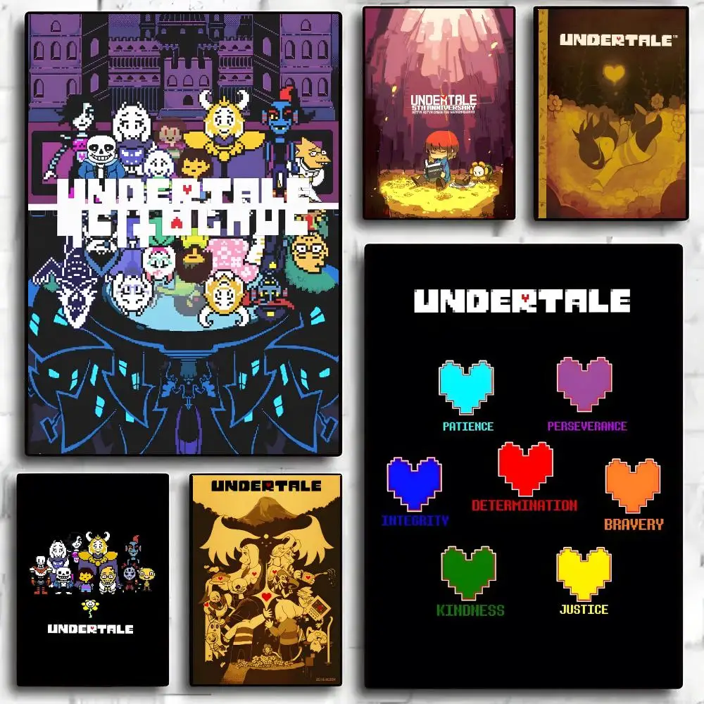 Undertale Game Retro RPG Cartoon Poster Self-adhesive Advanced Aesthetic Printing Paper Wall Art for Living Room Home Decor