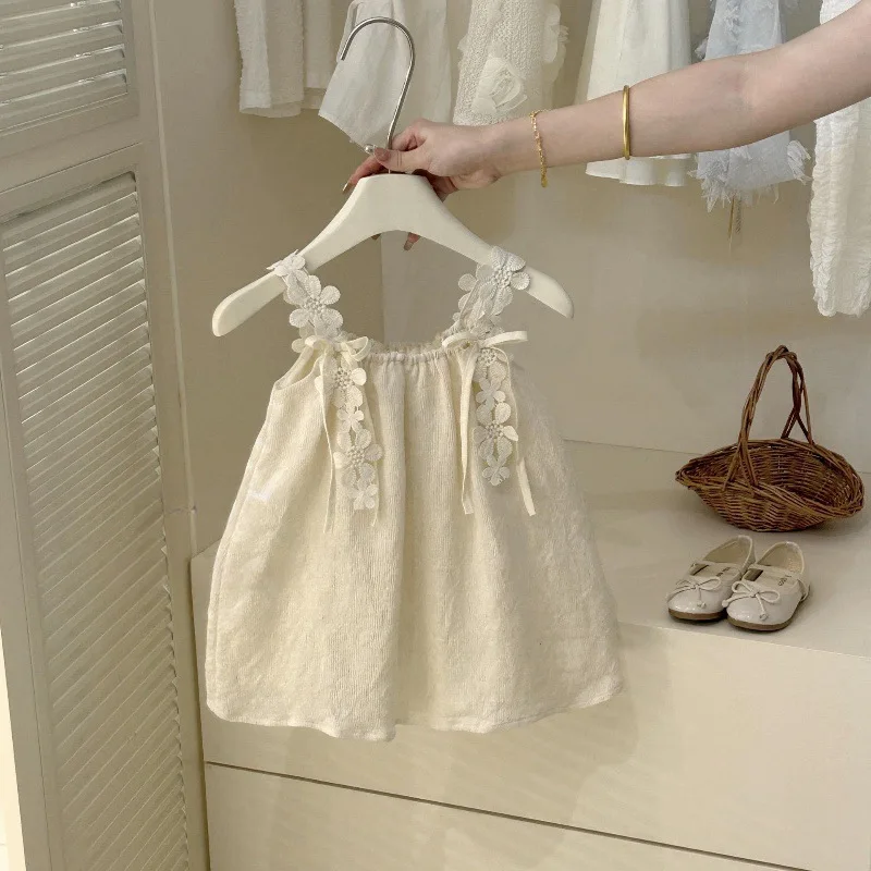 

Girls Halter Neck Bow Flower Dress Summer Sweet Princess Style High-End Fashionable Children's Dress for Kids