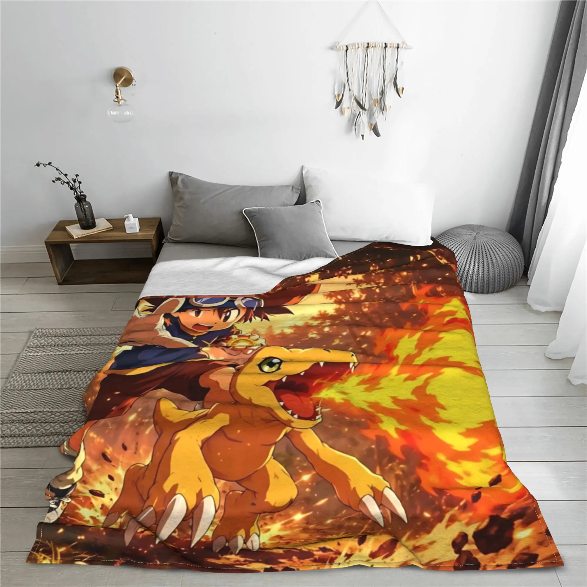 1PC Digimon Adventures  Winter Blankets for Adults Bedding Home Interior Sofa Knee