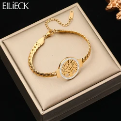 EILIECK 316L Stainless Steel Round Tree of Life Charm Bracelet For Women Girl Fashion Waterproof Bangles Jewelry Birthday Gift