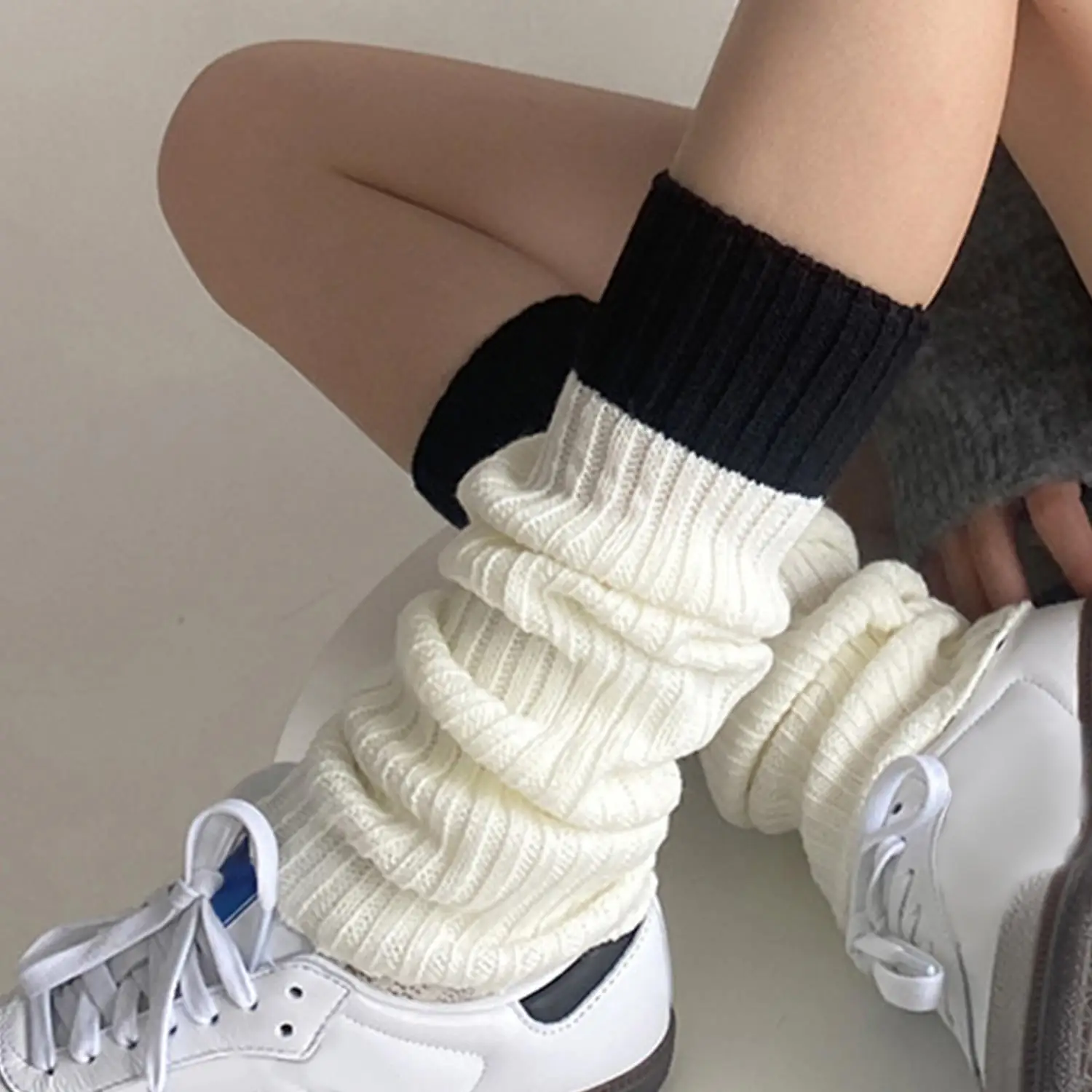 1 Pair Knitted Leg Warmers Sweet JK Ankle Warmer Knitted Striped Thickened Stocking Solid Color Leg Covers Winter Stockings