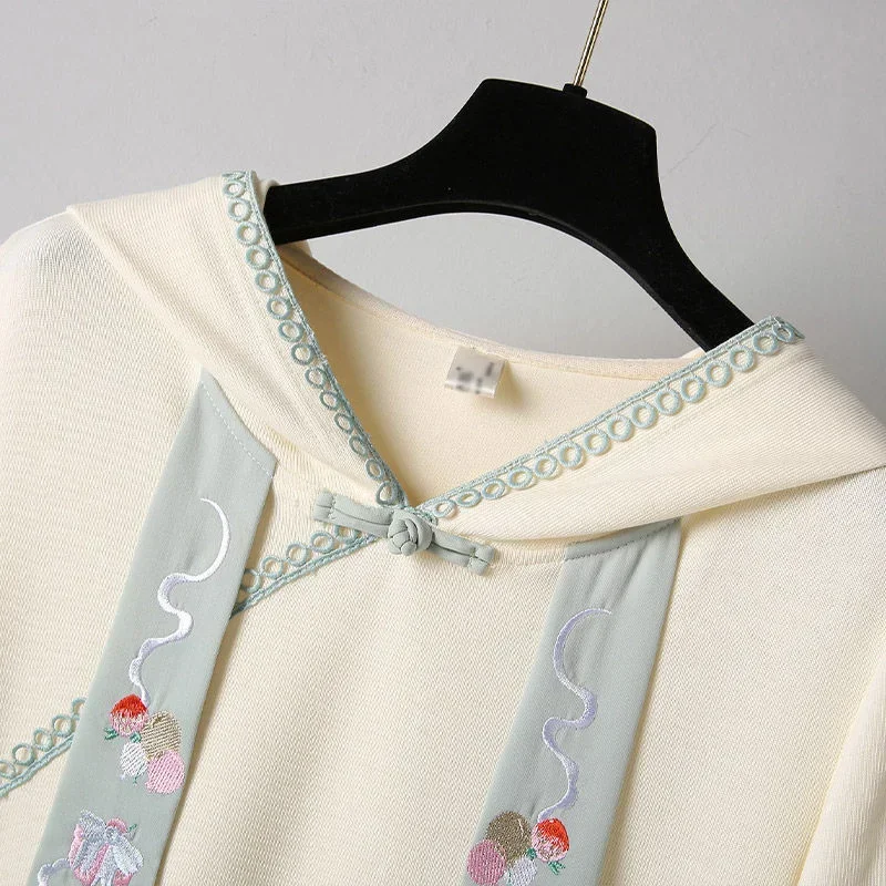 Embroidery Stitching Hanfu Female Autumn Chinese Style Cheongsam Improved Long Sleeve Sweatshirt Dress Hoodies Han Element Dress