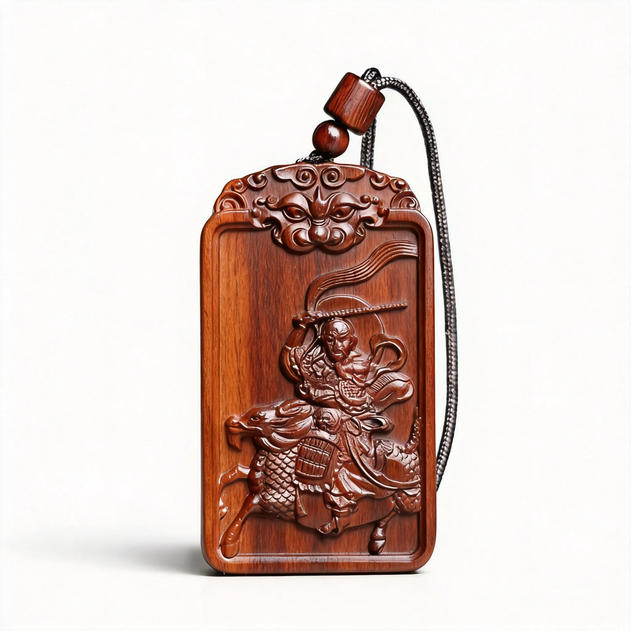 

Chinese Style Thunder Struck Old Peach Wood Double Sided Carved Lei Zu Nine Heaven Taoist Deity Lucky Amulet Blessing Protection