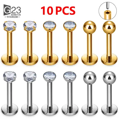 10 Uds 20/18/16g G23 Piercing de titanio CZ labio Labre pendientes conjunto labio Stud anillo Tragus libre espiral cartílago joyería para mujeres