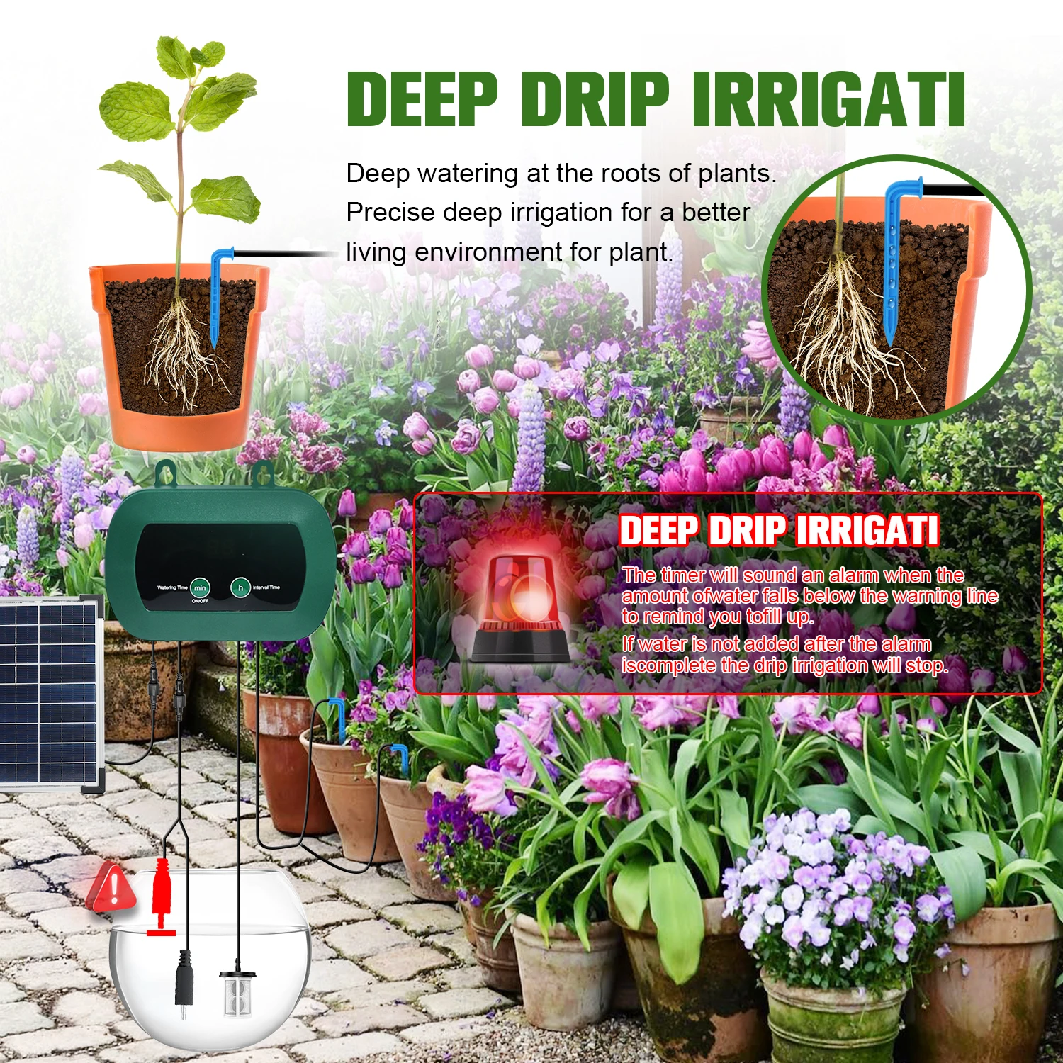 Solar Hydroponics Equipment  Micro Drip Pumps Garden Greenhouse Watering Kit Smart Controller Dripper Watering Irrigation System view 5