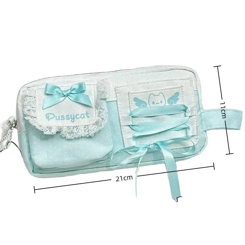 Tragbares Federmäppchen mit Schleifendesign, große Kapazität, mehrschichtige Stifttasche, gepunkteter Handtaschen-Organizer für Schreibwaren, Schulbedarf – Detail 5
