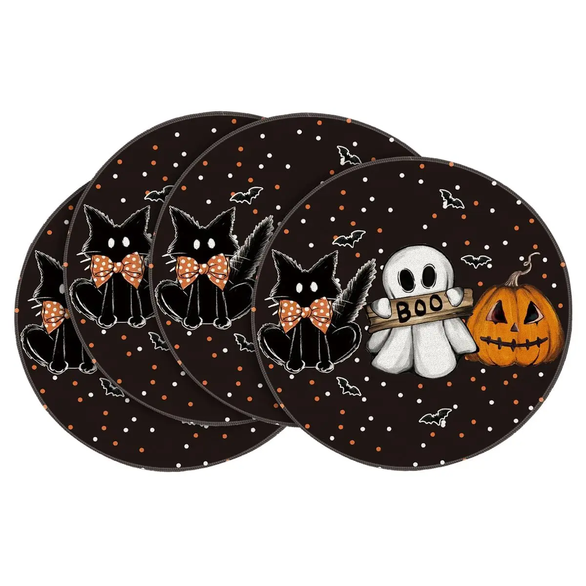 

Cat Ghost Pumpkins Halloween Round Placemats, 14 Inch Table Mats for Party Kitchen Dining
