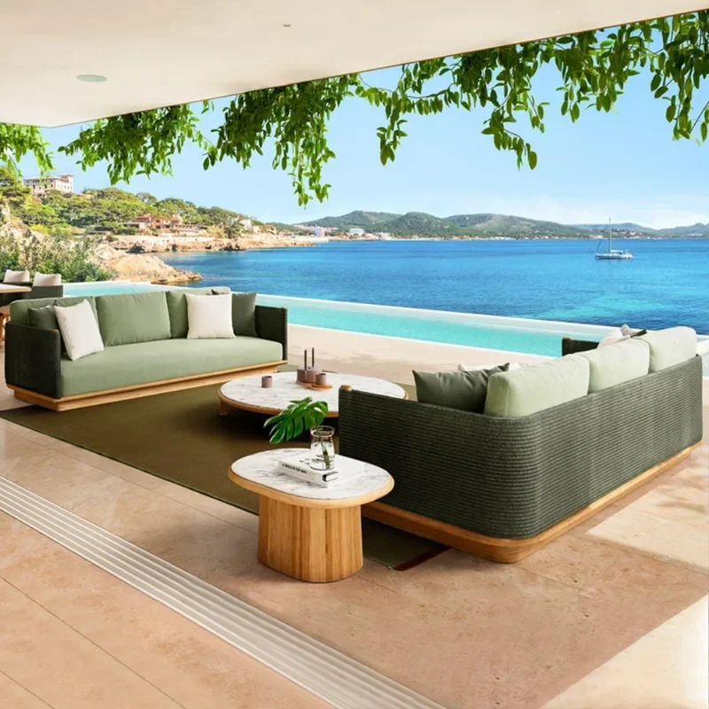 Pastoral outdoor sofa courtyard villa large apartment rattan garden terrace rain and sun protection outdoor sun room furniture