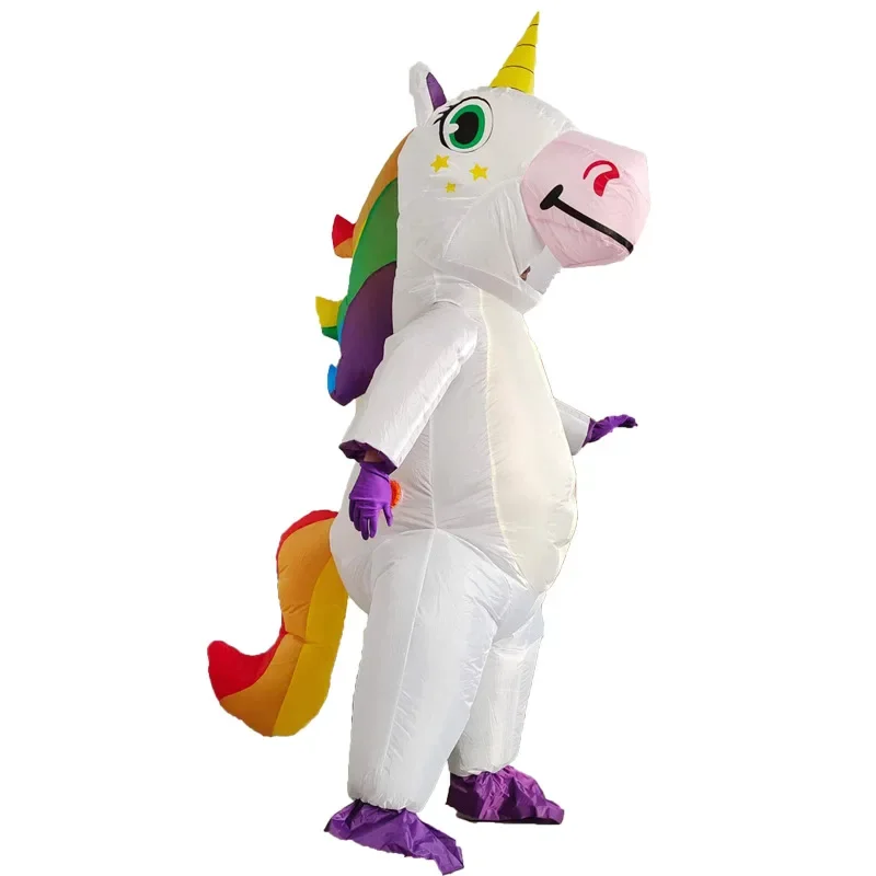 Rainbow Unicorn Inflatable Costume Adult Halloween Cosplay Mascot Dress Up Air Blow Suit Festival Carnival Stage Wear Show Men