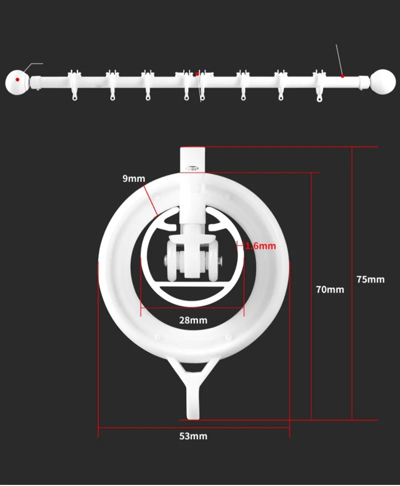 2024 New Design ( Top Sliding Pulleys ) Single White Curtain Roman Rod Silent and Smooth Thickened Aluminum Alloy Curtain Pole