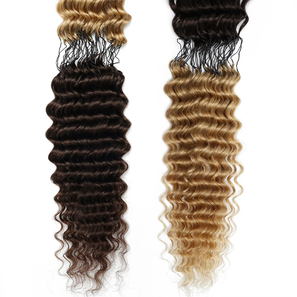Highlight P2/27 Half Brown Half Honey Blonde Miracle Knots 100% Human Hair 16inch Brazilian Hair Crochet Hair Extensions Pre-colored Deep Wave Bundles 60gram Lightweight Bulk Hair for Boho Braids Pre-divided 50 Strands/bundle - view 5