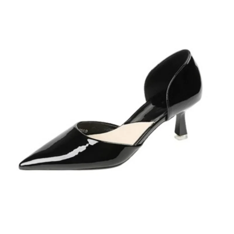 

Модные женские сандалии из лакированной кожи, женские туфли-лодочки без шнуровки на шпильке с острым носком, пикантная женская обувь в простом стиле для банкета и прополки