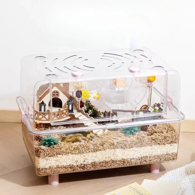 Acrylic Hamster Cage, Thickened Large Habitat with Ventilation for Rats Mice, Stackable Small Pet Home, Durable Enclosure