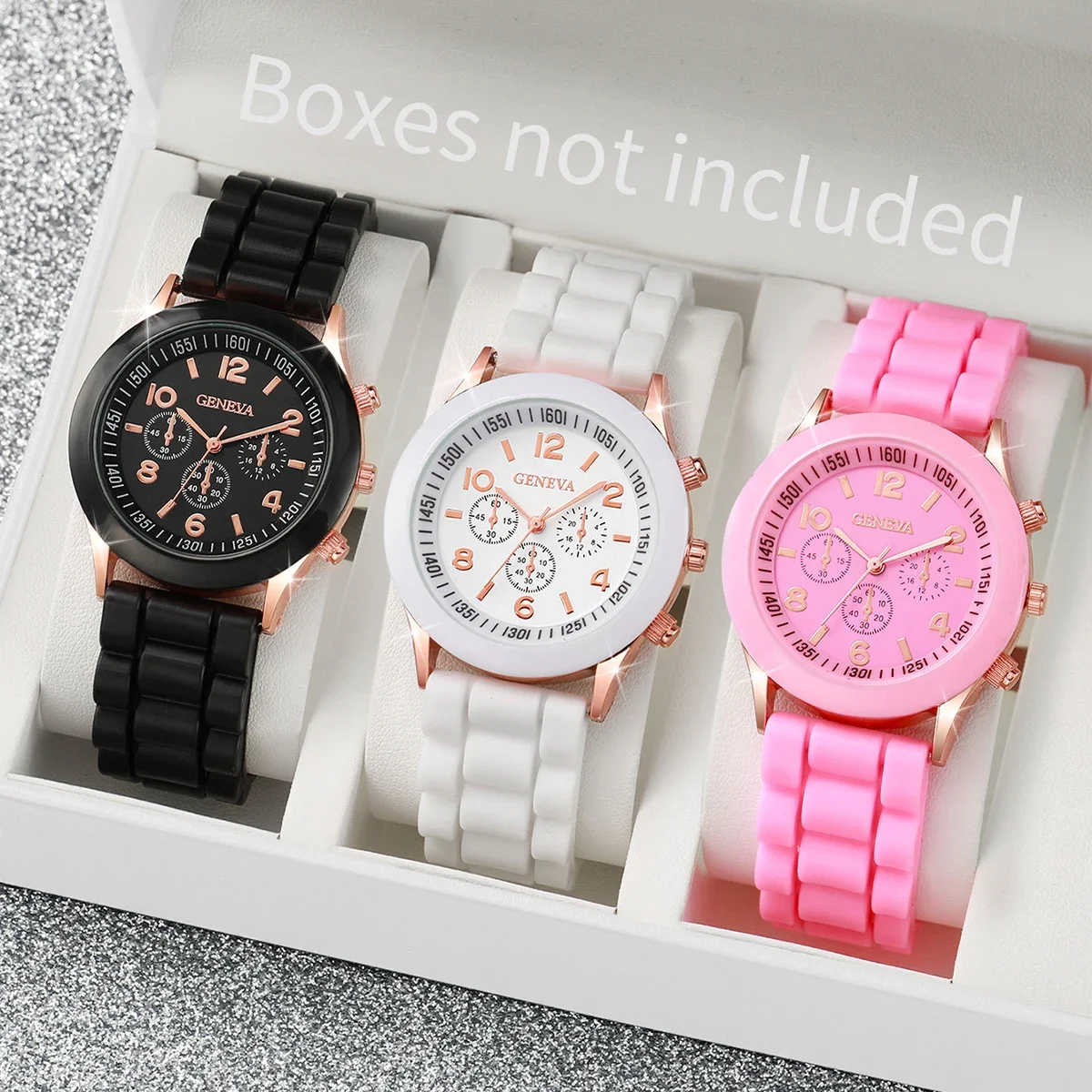 Women Watches Fashion Arabic Dial Silicone Band Quartz Watch Set（Without Box）