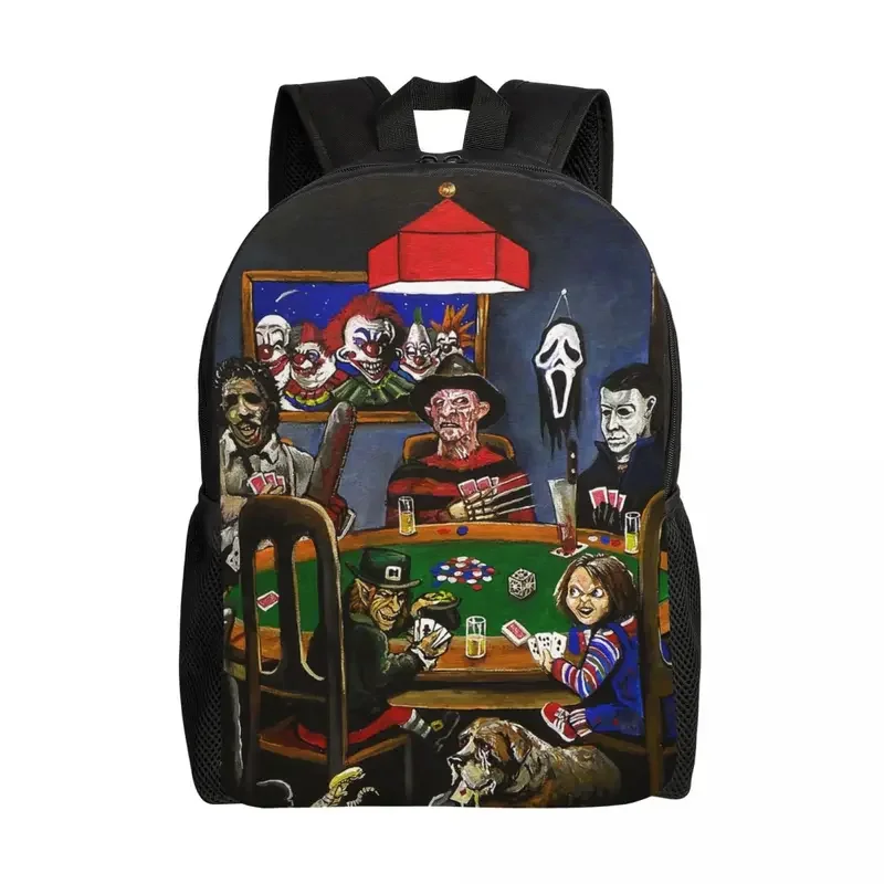 Mochilas personalizadas de personajes de película de terror de Halloween para hombres y mujeres, bolsa de libros básica para la escuela, mochilas universitarias